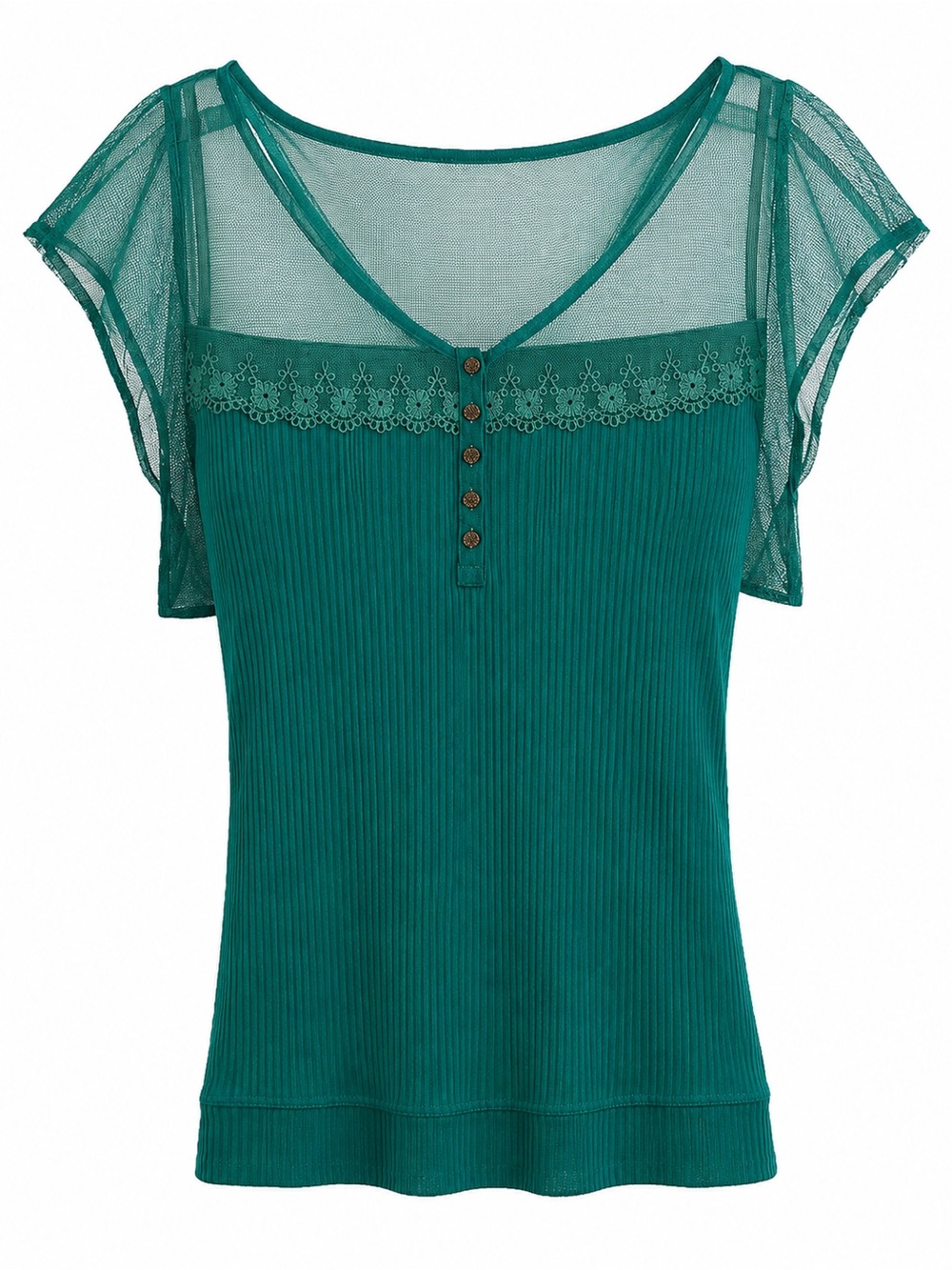 Free People XS Teal Lace & Ribbed Knit Cap Sleeve Top